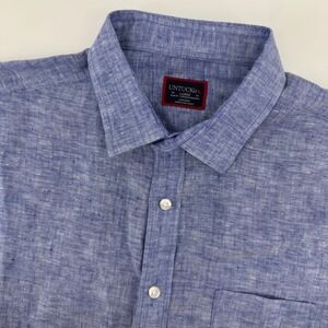 UNTUCKit Cameron Blue Short Sleeve Slim Fit Linen Shirt Mens Large